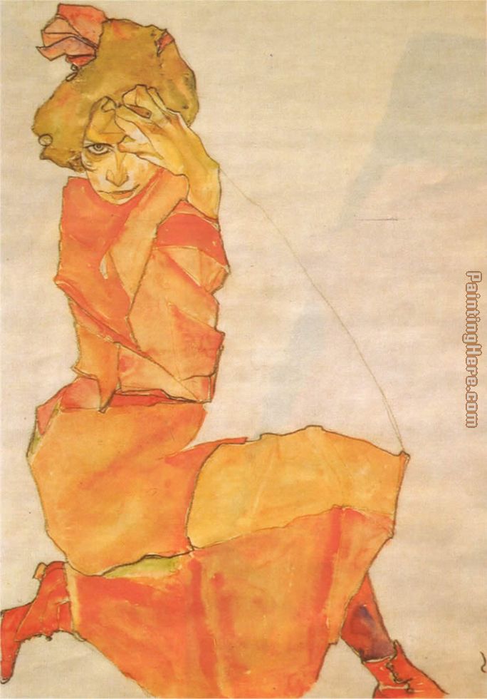 Girl in orange 1910 painting - Egon Schiele Girl in orange 1910 art painting